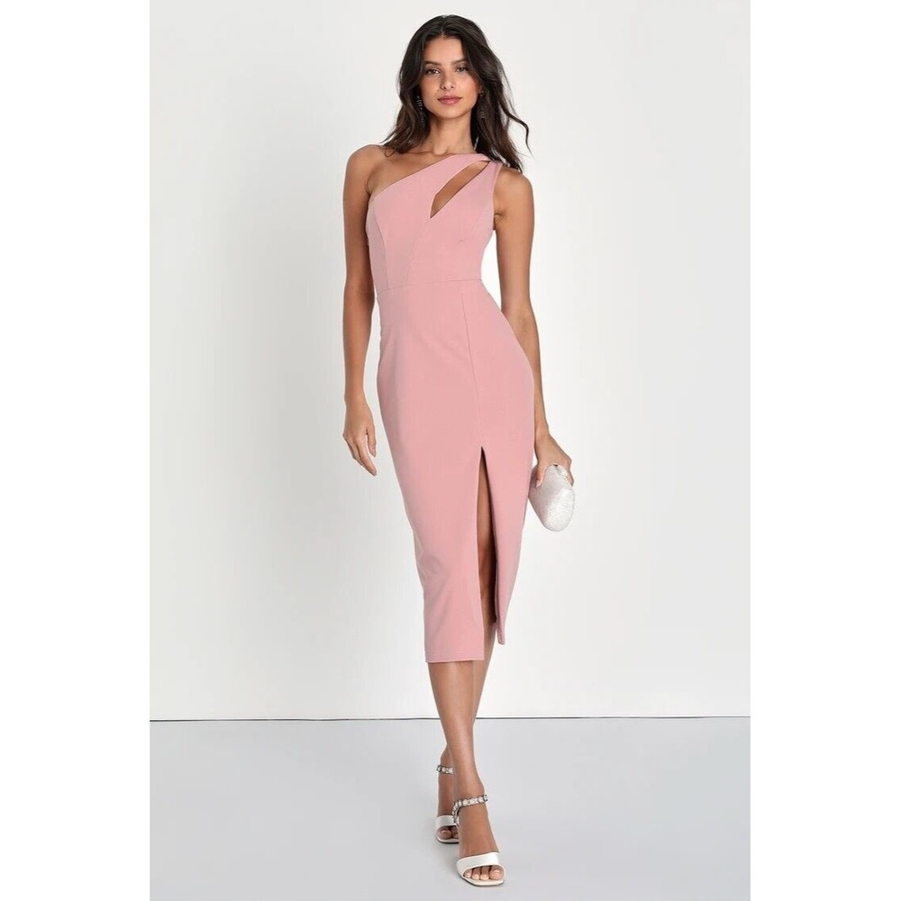 NWOT Size XS Lulus Blush Pink One-Shoulder Midi Dress. IDH78172